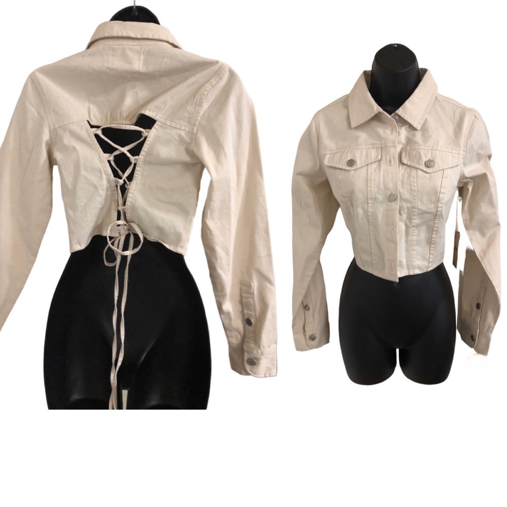 Lone Star cream cropped back lace up‎ western style long sleeve top shirt size M